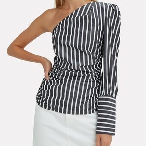 Black and White Striped One-Shoulder Top